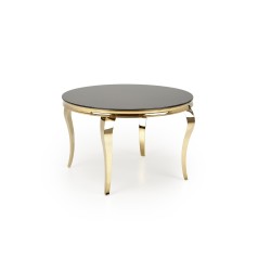 'REGINALD_2 Round Table - Black Glass Top, Gold Legs' 'REGINALD_2 Round Table - Black Glass Top, Gold Legs'