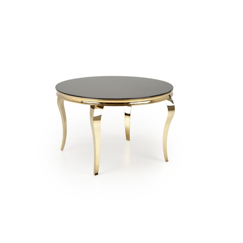'REGINALD_2 Round Table - Black Glass Top, Gold Legs' 'REGINALD_2 Round Table - Black Glass Top, Gold Legs'