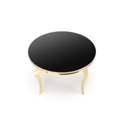 'REGINALD_2 Round Table - Black Glass Top, Gold Legs' 'REGINALD_2 Round Table - Black Glass Top, Gold Legs'