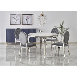 'REGINALD Round Table Top - White Marble, Legs - Silver'