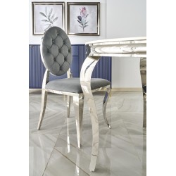 'REGINALD Round Table Top - White Marble, Legs - Silver' 'REGINALD Round Table Top - White Marble, Legs - Silver'