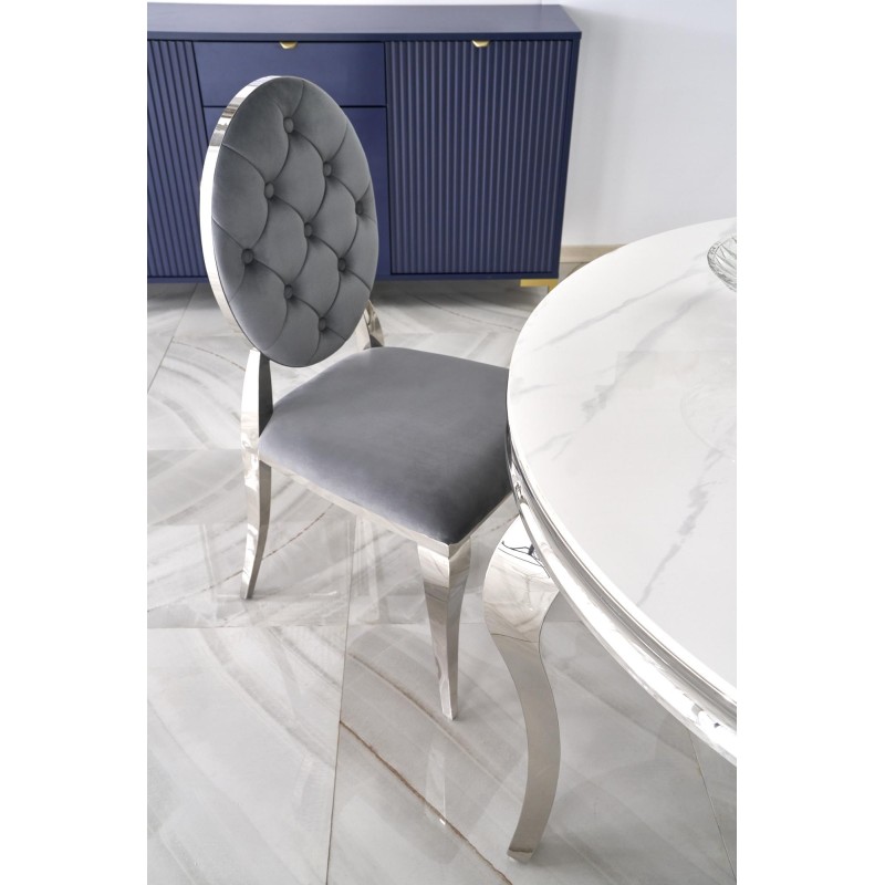 'REGINALD Round Table Top - White Marble, Legs - Silver' 'REGINALD Round Table Top - White Marble, Legs - Silver'