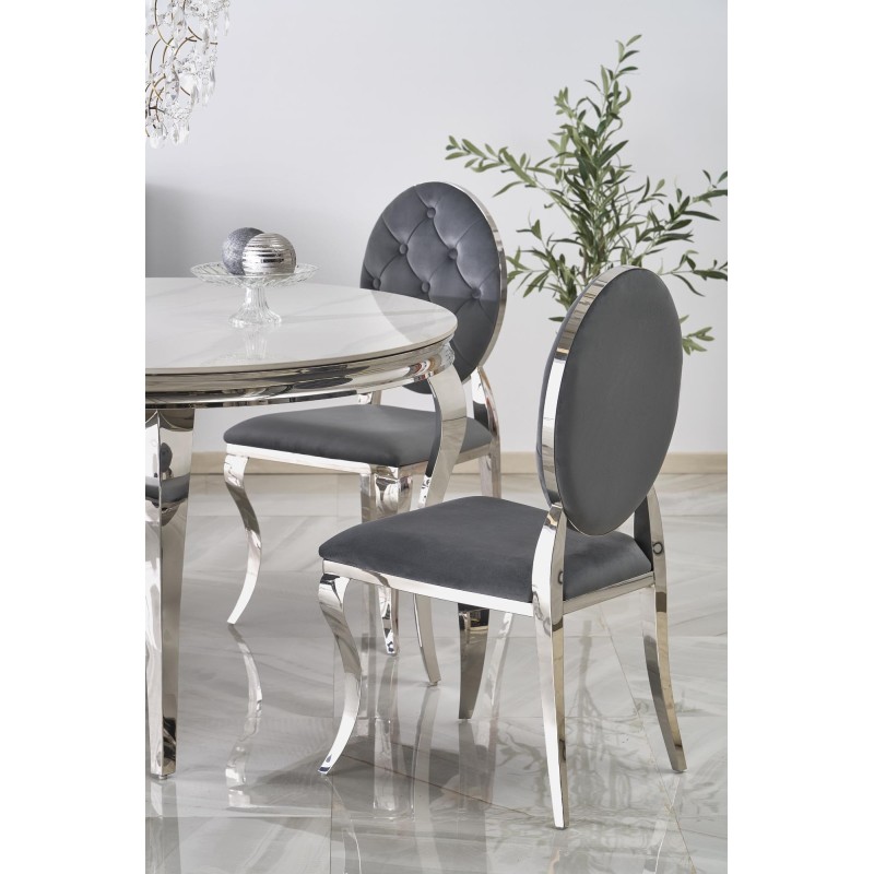 'REGINALD Round Table Top - White Marble, Legs - Silver' 'REGINALD Round Table Top - White Marble, Legs - Silver'