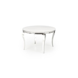 'REGINALD Round Table Top - White Marble, Legs - Silver' 'REGINALD Round Table Top - White Marble, Legs - Silver'