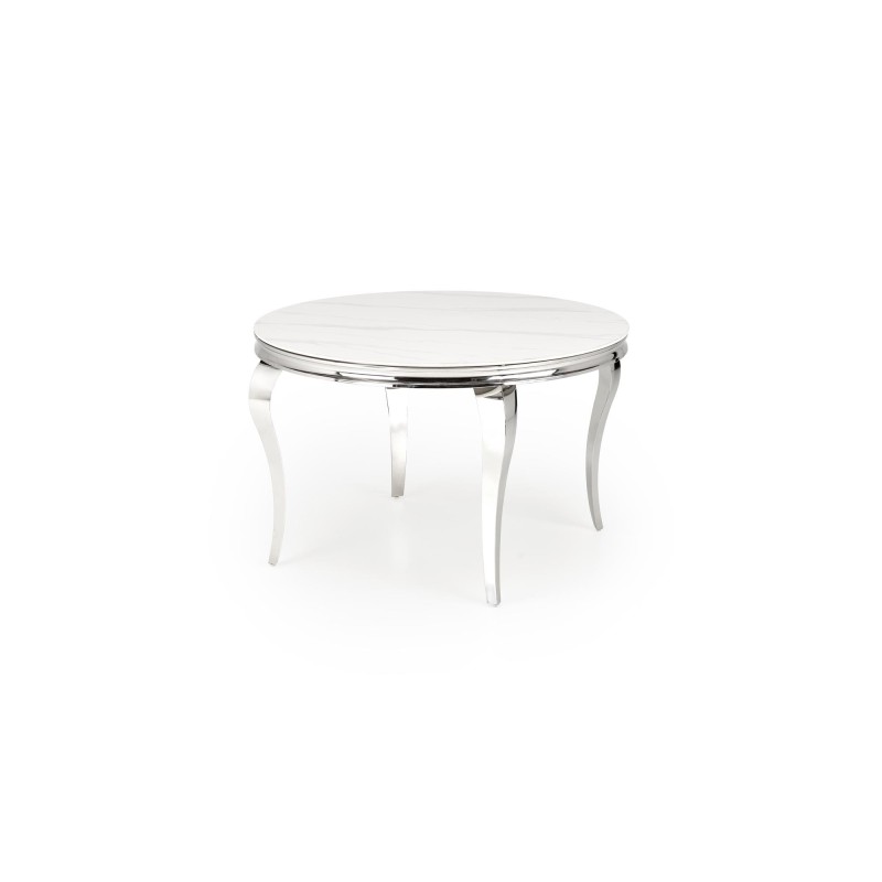 'REGINALD Round Table Top - White Marble, Legs - Silver' 'REGINALD Round Table Top - White Marble, Legs - Silver'