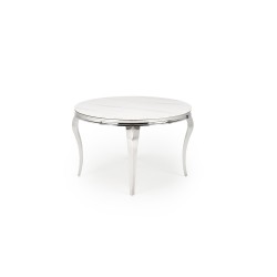 'REGINALD Round Table Top - White Marble, Legs - Silver' 'REGINALD Round Table Top - White Marble, Legs - Silver'