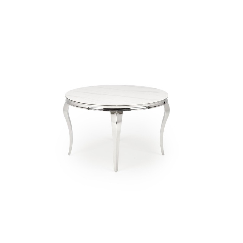 'REGINALD Round Table Top - White Marble, Legs - Silver' 'REGINALD Round Table Top - White Marble, Legs - Silver'
