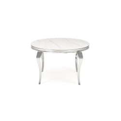 'REGINALD Round Table Top - White Marble, Legs - Silver' 'REGINALD Round Table Top - White Marble, Legs - Silver'