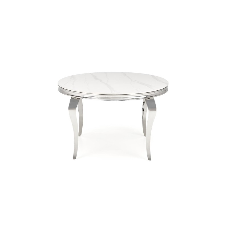 'REGINALD Round Table Top - White Marble, Legs - Silver' 'REGINALD Round Table Top - White Marble, Legs - Silver'