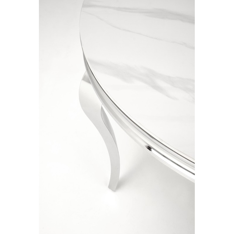 'REGINALD Round Table Top - White Marble, Legs - Silver' 'REGINALD Round Table Top - White Marble, Legs - Silver'