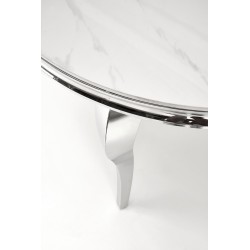 'REGINALD Round Table Top - White Marble, Legs - Silver' 'REGINALD Round Table Top - White Marble, Legs - Silver'