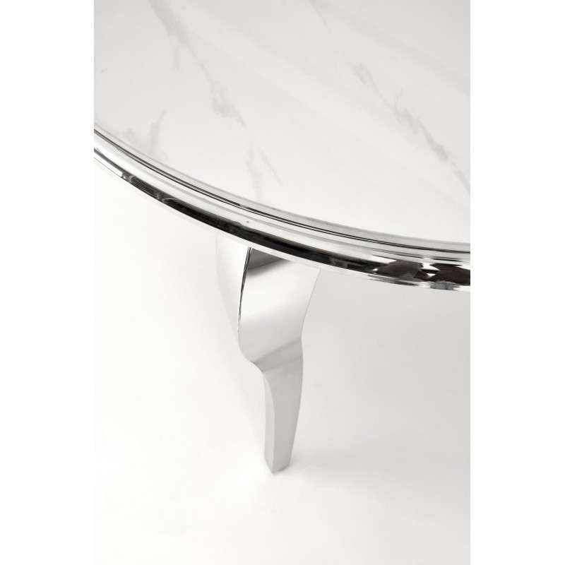 'REGINALD Round Table Top - White Marble, Legs - Silver' 'REGINALD Round Table Top - White Marble, Legs - Silver'