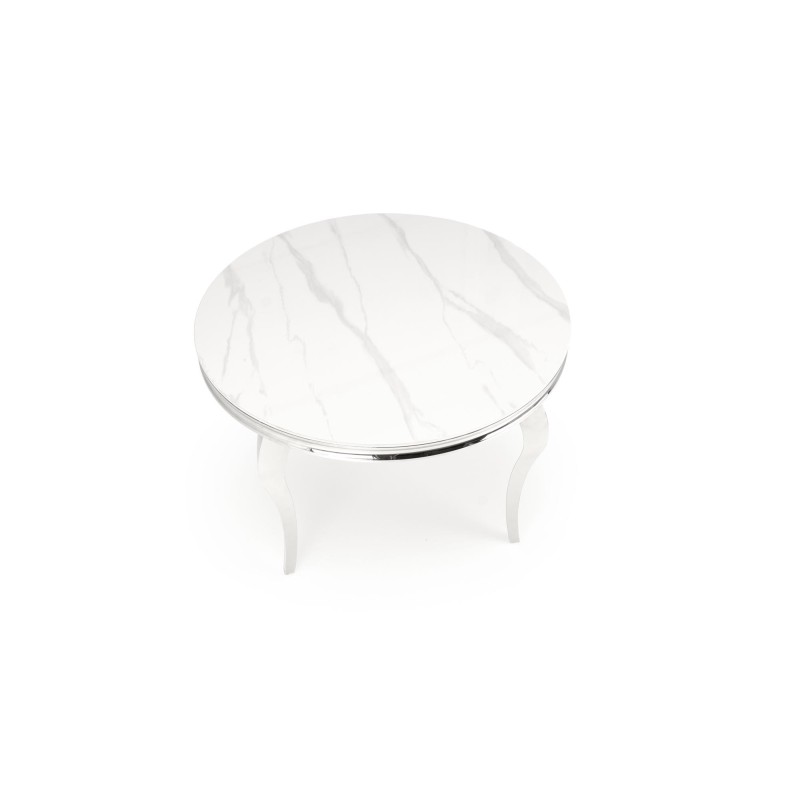 'REGINALD Round Table Top - White Marble, Legs - Silver' 'REGINALD Round Table Top - White Marble, Legs - Silver'