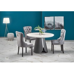 'REMIGIO Extendable Table Top: White Marble, Leg: Ash Grey'