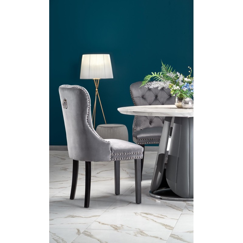 'REMIGIO Extendable Table Top: White Marble, Leg: Ash Grey' 'REMIGIO Extendable Table Top: White Marble, Leg: Ash Grey'