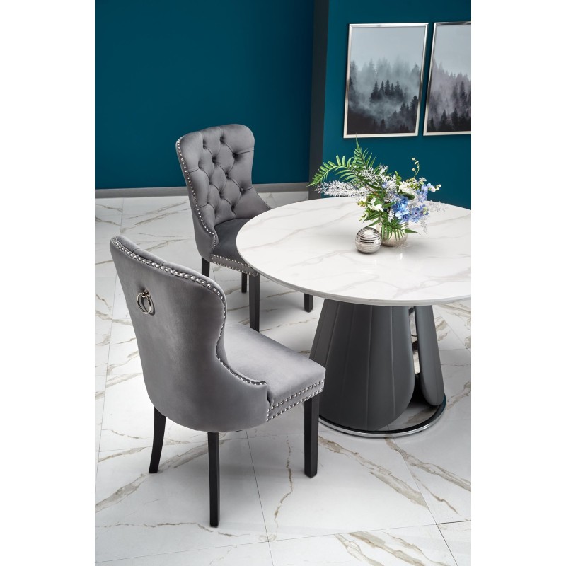 'REMIGIO Extendable Table Top: White Marble, Leg: Ash Grey' 'REMIGIO Extendable Table Top: White Marble, Leg: Ash Grey'