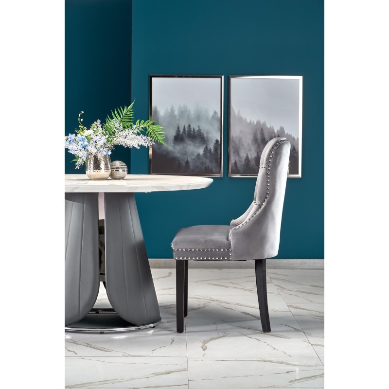 'REMIGIO Extendable Table Top: White Marble, Leg: Ash Grey' 'REMIGIO Extendable Table Top: White Marble, Leg: Ash Grey'
