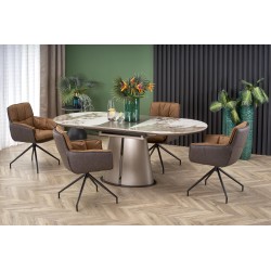 'ROBINSON Extendable Table, Beige Marble / Cappuccino / Black'