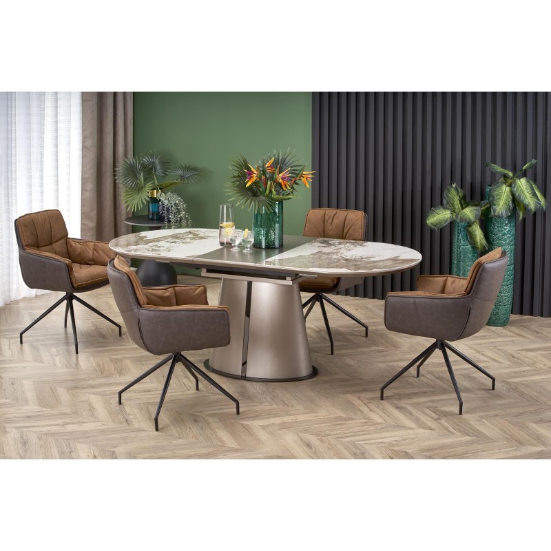 'ROBINSON Extendable Table, Beige Marble / Cappuccino / Black' 'ROBINSON Extendable Table, Beige Marble / Cappuccino / Black'