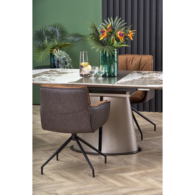 'ROBINSON Extendable Table, Beige Marble / Cappuccino / Black' 'ROBINSON Extendable Table, Beige Marble / Cappuccino / Black'