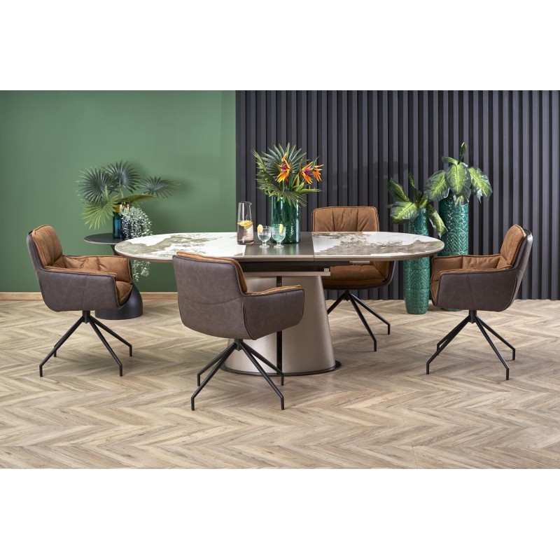 'ROBINSON Extendable Table, Beige Marble / Cappuccino / Black' 'ROBINSON Extendable Table, Beige Marble / Cappuccino / Black'
