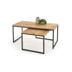 'SABROSA Set of 2 Benches Frame - Black, Top - Golden Oak'