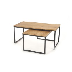 'SABROSA Set of 2 Benches Frame - Black, Top - Golden Oak' 'SABROSA Set of 2 Benches Frame - Black, Top - Golden Oak'