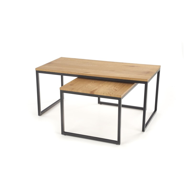 'SABROSA Set of 2 Benches Frame - Black, Top - Golden Oak' 'SABROSA Set of 2 Benches Frame - Black, Top - Golden Oak'