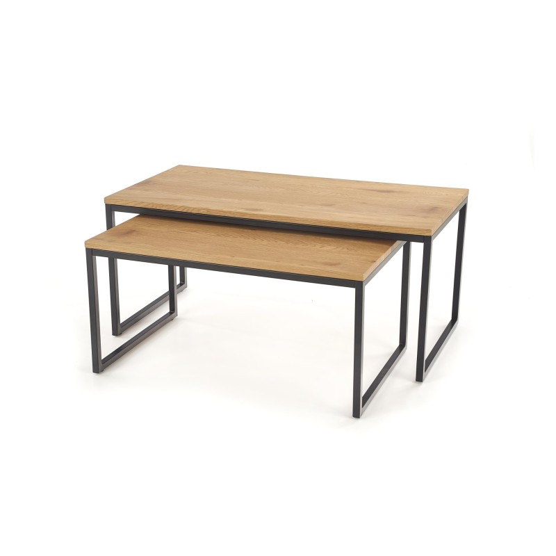 'SABROSA Set of 2 Benches Frame - Black, Top - Golden Oak' 'SABROSA Set of 2 Benches Frame - Black, Top - Golden Oak'
