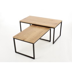 'SABROSA Set of 2 Benches Frame - Black, Top - Golden Oak' 'SABROSA Set of 2 Benches Frame - Black, Top - Golden Oak'