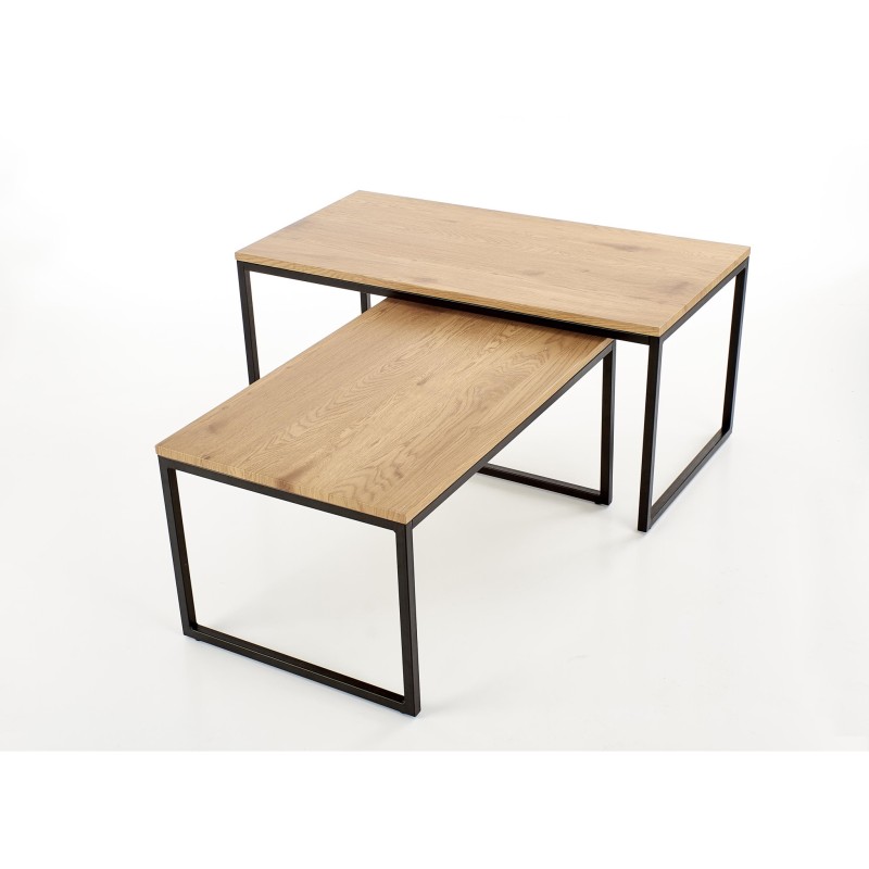 'SABROSA Set of 2 Benches Frame - Black, Top - Golden Oak' 'SABROSA Set of 2 Benches Frame - Black, Top - Golden Oak'
