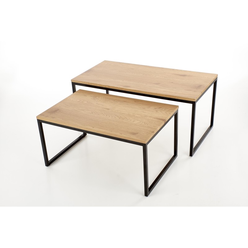 'SABROSA Set of 2 Benches Frame - Black, Top - Golden Oak' 'SABROSA Set of 2 Benches Frame - Black, Top - Golden Oak'