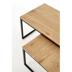 'SABROSA Set of 2 Benches Frame - Black, Top - Golden Oak' 'SABROSA Set of 2 Benches Frame - Black, Top - Golden Oak'