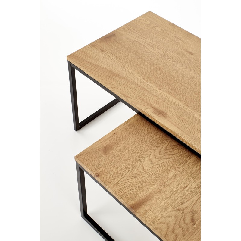 'SABROSA Set of 2 Benches Frame - Black, Top - Golden Oak' 'SABROSA Set of 2 Benches Frame - Black, Top - Golden Oak'