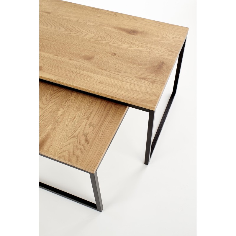 'SABROSA Set of 2 Benches Frame - Black, Top - Golden Oak' 'SABROSA Set of 2 Benches Frame - Black, Top - Golden Oak'