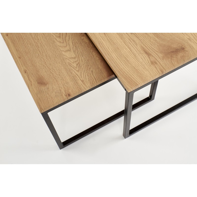 'SABROSA Set of 2 Benches Frame - Black, Top - Golden Oak' 'SABROSA Set of 2 Benches Frame - Black, Top - Golden Oak'