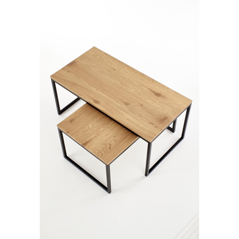 'SABROSA Set of 2 Benches Frame - Black, Top - Golden Oak' 'SABROSA Set of 2 Benches Frame - Black, Top - Golden Oak'