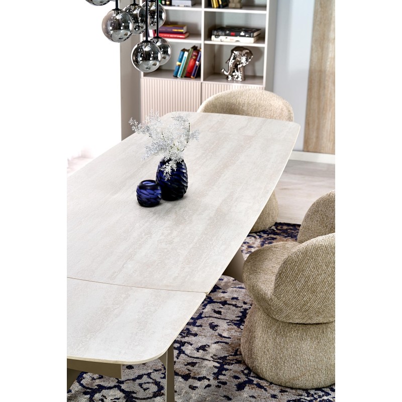 'SALIX Extendable Table, Travertine / Cashmere' 'SALIX Extendable Table, Travertine / Cashmere'