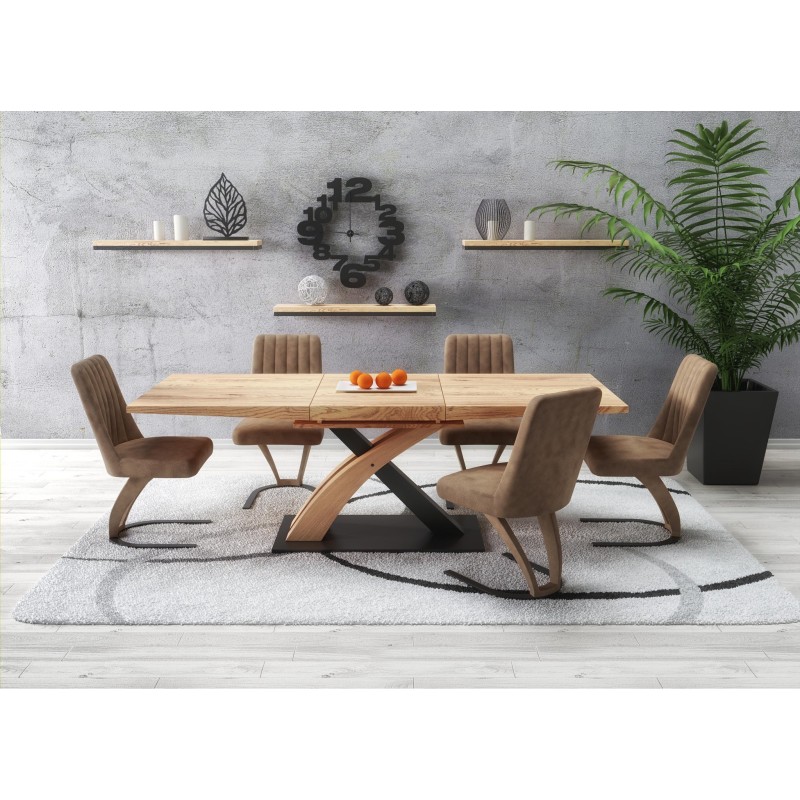 'SANDOR 3 Extendable Table, Top - Golden Oak, Legs - Golden Oak / Black' 'SANDOR 3 Extendable Table, Top - Golden Oak, Legs - Golden Oak / Black'