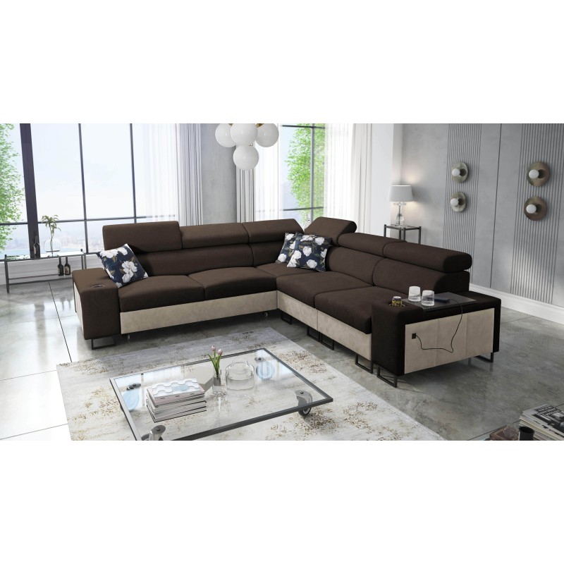 Prestige III Corner Sofa with Sleeping Function and USB Port - Soft to the Touch, Freya 210.08 + Tauro 8203