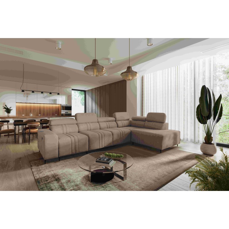 Exclusive Verona XI Corner Sofa with Sleeping Function in Velvet Fabric, Vena 14 | Your Perfect Furniture