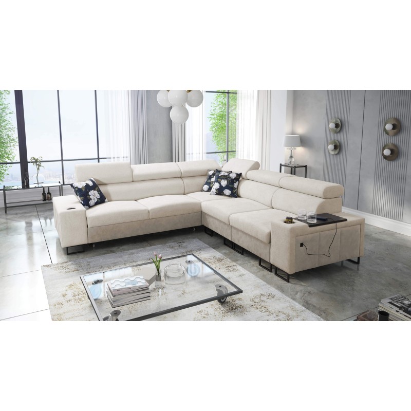 Prestige III corner sofa with a sleeping function and USB port - Soft to the touch, Freya 210.02 + Tauro 8203