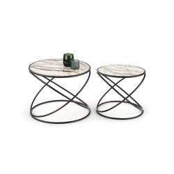 'SUSANNA Set of 2 Benches, White Marble/Black'