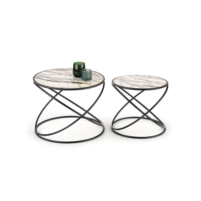 'SUSANNA Set of 2 Benches, White Marble/Black' 'SUSANNA Set of 2 Benches, White Marble/Black'