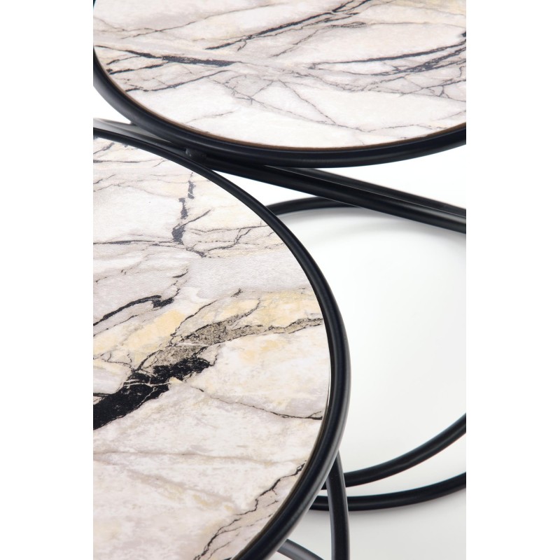 'SUSANNA Set of 2 Benches, White Marble/Black' 'SUSANNA Set of 2 Benches, White Marble/Black'