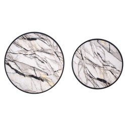 'SUSANNA Set of 2 Benches, White Marble/Black' 'SUSANNA Set of 2 Benches, White Marble/Black'