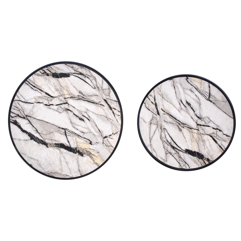 'SUSANNA Set of 2 Benches, White Marble/Black' 'SUSANNA Set of 2 Benches, White Marble/Black'