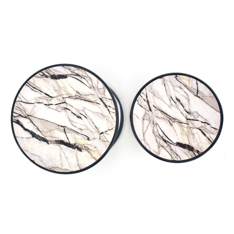 'SUSANNA Set of 2 Benches, White Marble/Black' 'SUSANNA Set of 2 Benches, White Marble/Black'