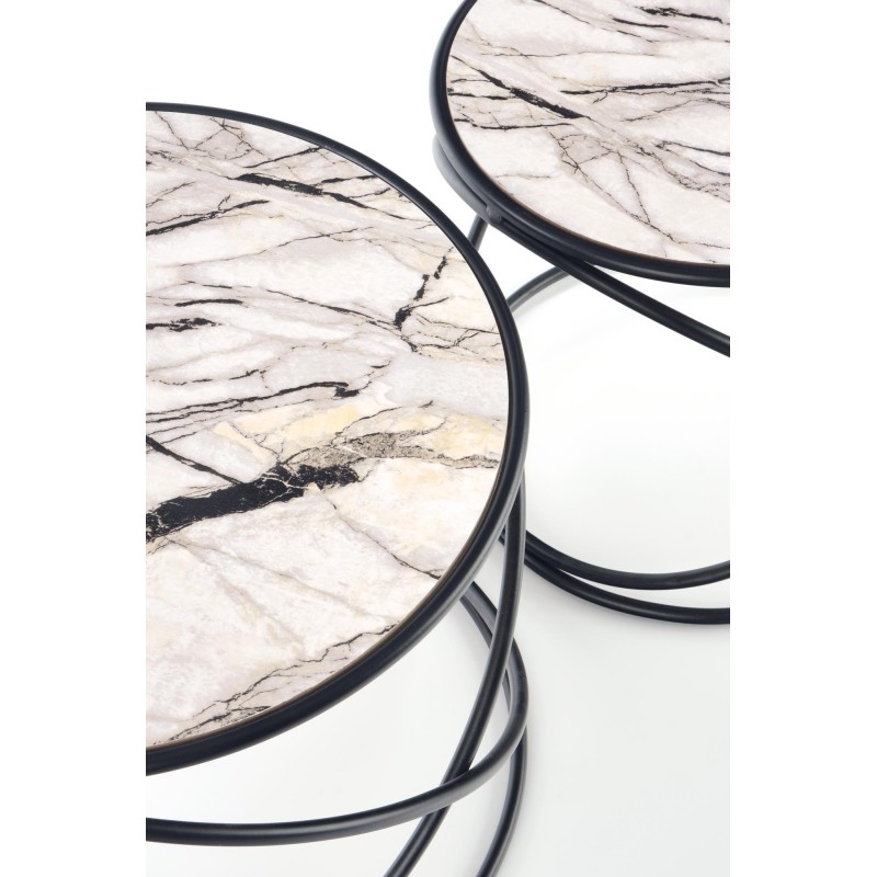 'SUSANNA Set of 2 Benches, White Marble/Black' 'SUSANNA Set of 2 Benches, White Marble/Black'