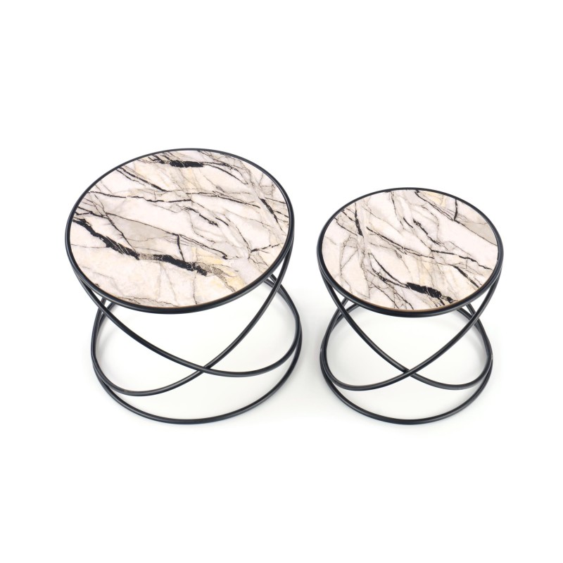 'SUSANNA Set of 2 Benches, White Marble/Black' 'SUSANNA Set of 2 Benches, White Marble/Black'